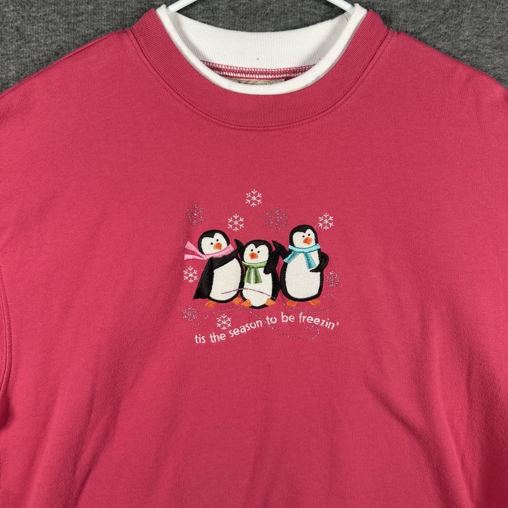 Penguin Christmas Grannycore ME Sportswear Sweatshirt Womens Large Pink Funny
